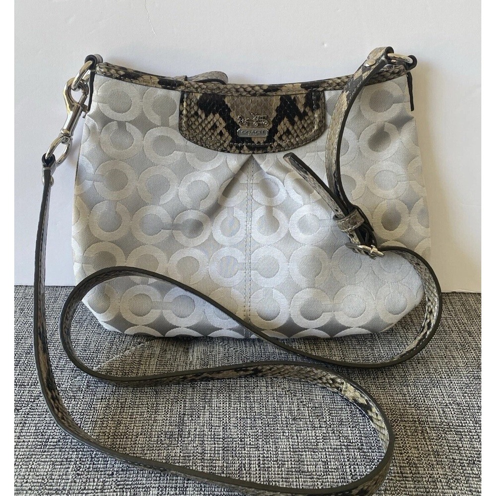 Coach Madison Crossbody Signature Jacquard Coach & Snake & Leather Strap Silver